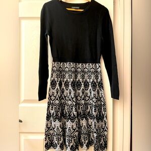 S: Cynthia Rowley A Line Black/White Midi Sweater Dress Long Sleeve NWOT New!